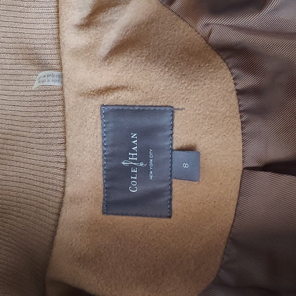 COLE HAAN Wool and Cashmere Blend Belted Tan Women's Coat Sz-8 - Picture 8 of 10